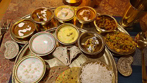 A sumptuous vegetarian thali served at juSTa Kashi Parampara