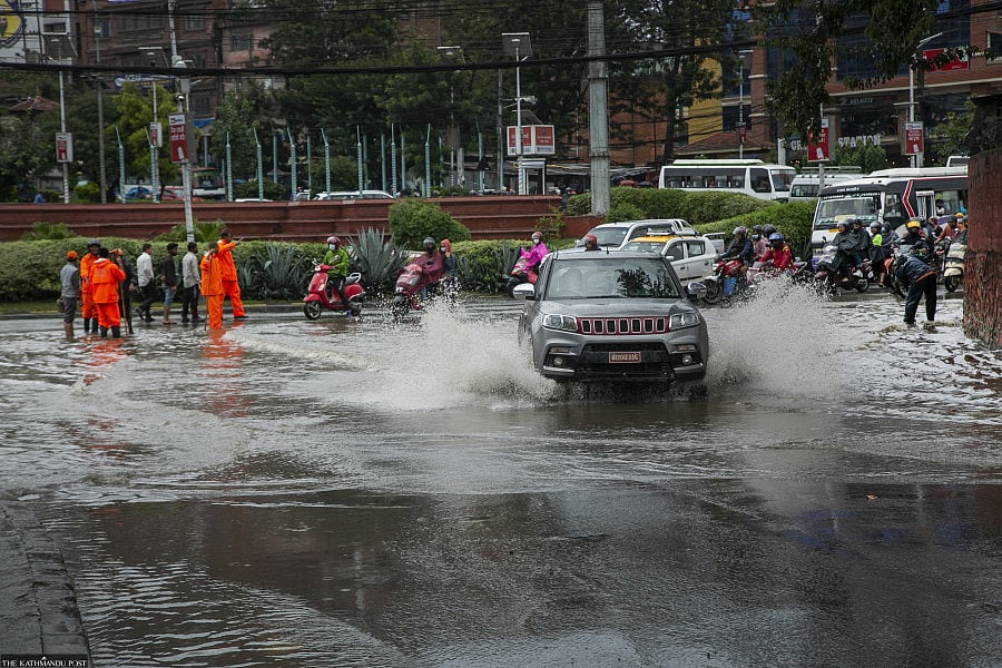 Roads across Nepal swell under intense rainfall from Cyclone Montha, with motorists urged to exercise caution amid rising waters and flooding