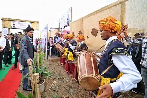 Scindia (left) at the foundation stone laying ceremony