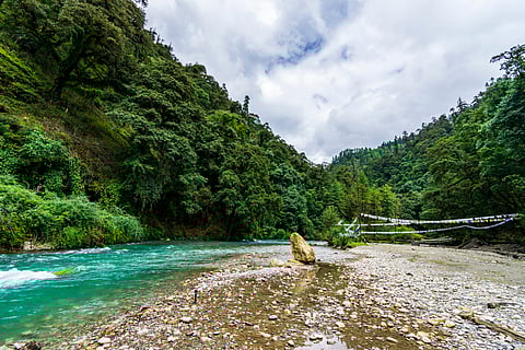Landscape around the Thimphu Chu River at Jigme Dorji National Park, Bhutan