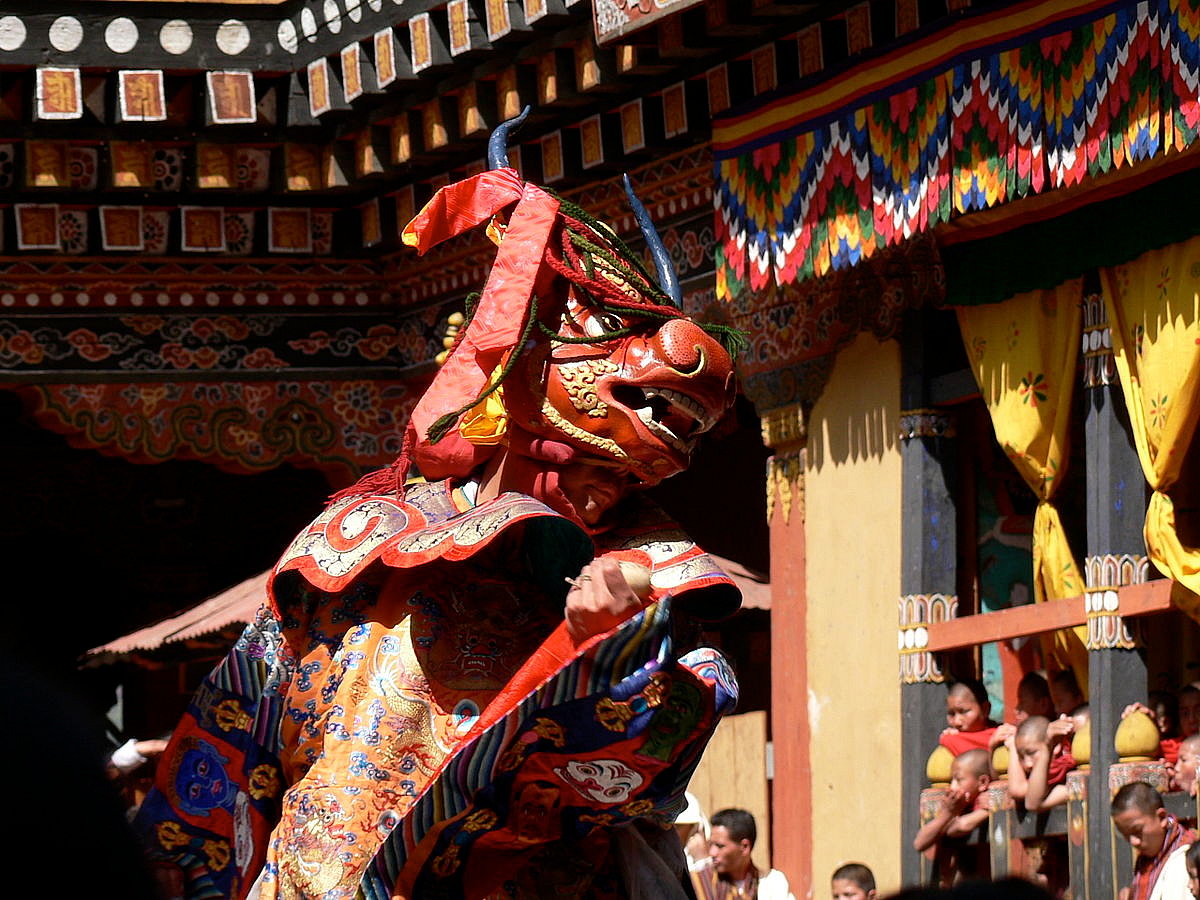 Dance of the Lord of Death and his Consort at Paro Tsechu