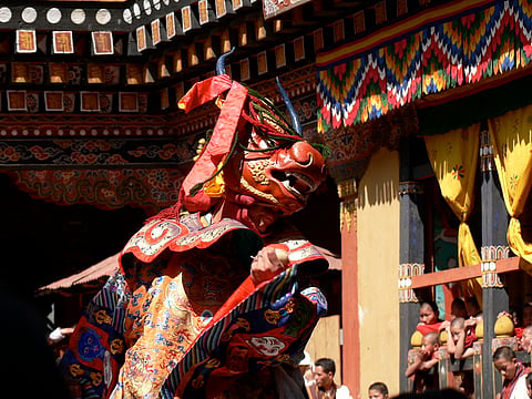 Dance of the Lord of Death and his Consort at Paro Tsechu