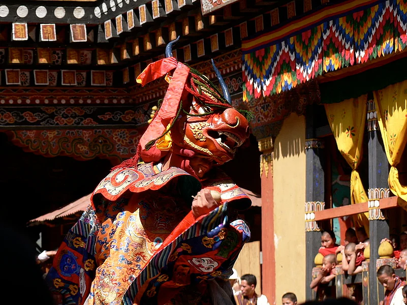 Dance of the Lord of Death and his Consort at Paro Tsechu
