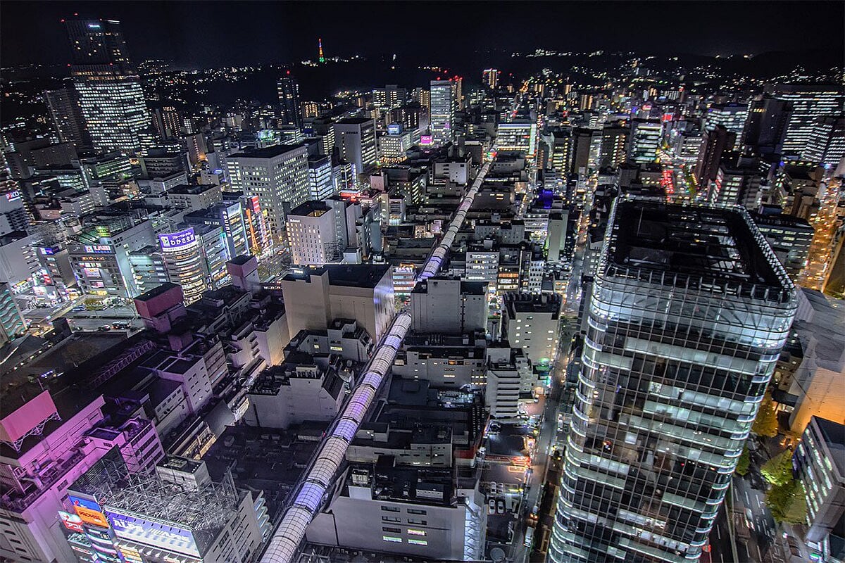 Aerial view of downtown Sendai