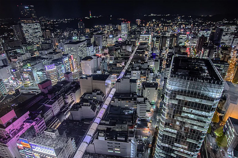 Aerial view of downtown Sendai