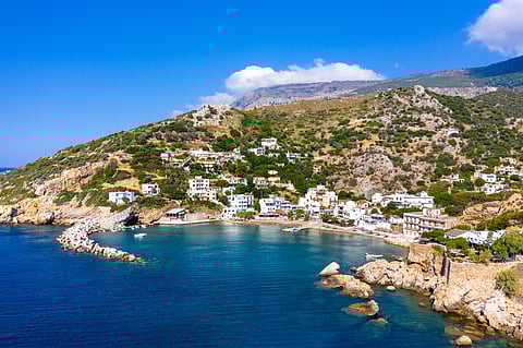 Therma village on Ikaria island with thermal springs, Greece