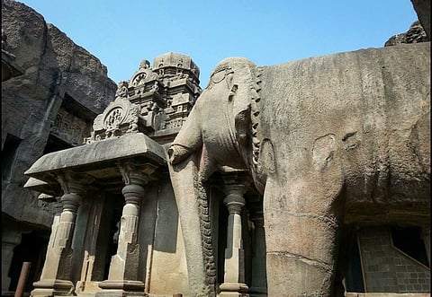 The Elephanta Caves rise from an island near Mumbai