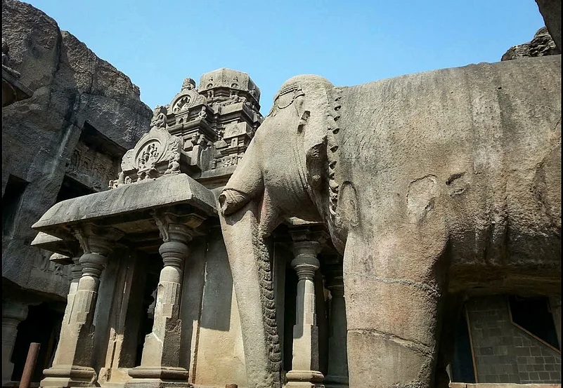 The Elephanta Caves rise from an island near Mumbai