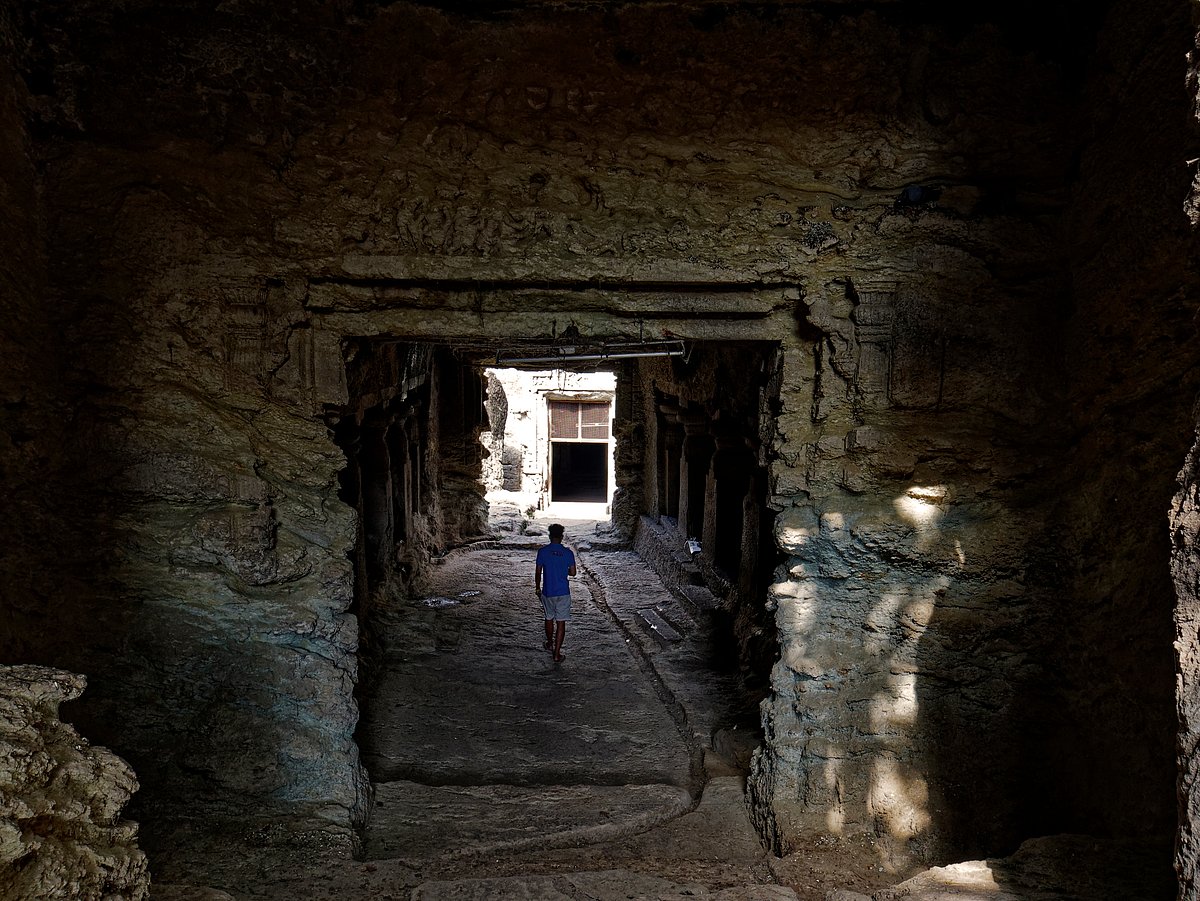 Steps lead to the Jogeshwari Caves, one of Mumbai’s earliest Hindu cave temples