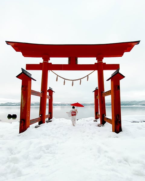 Gozanoishi Shrine in Akita during snow
