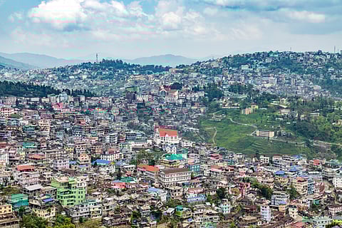 Colourful homes dot the hillside in Kohima, Nagaland