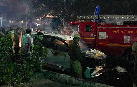 Firefighters rushed to the site following a blast near the Red Fort, Delhi