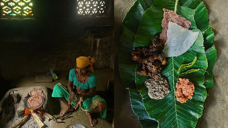 A hearty meal served on karolache paan leaves