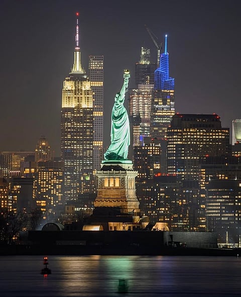 The Statue of Liberty at night