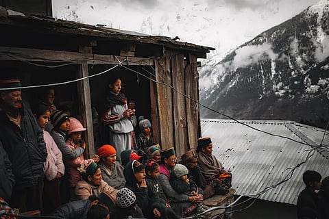Villagers gather in Kalpa as the festival bids farewell to the protective mountain spirits of winter