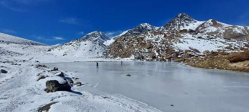 Tourists taking a walk on the ice