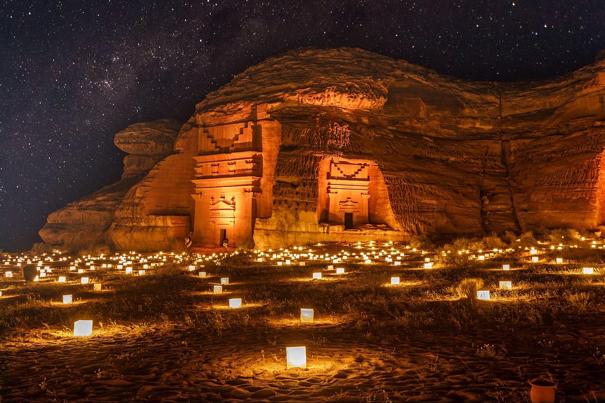 Ancient wonders rise against timeless sandstone cliffs in AlUla