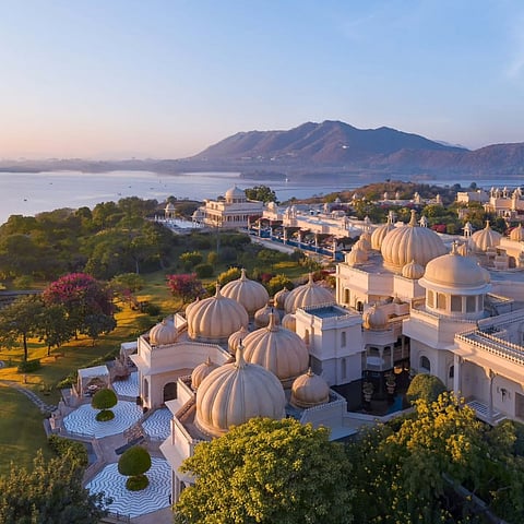 The Oberoi Udaivilas rises over Lake Pichola in all its grandeur