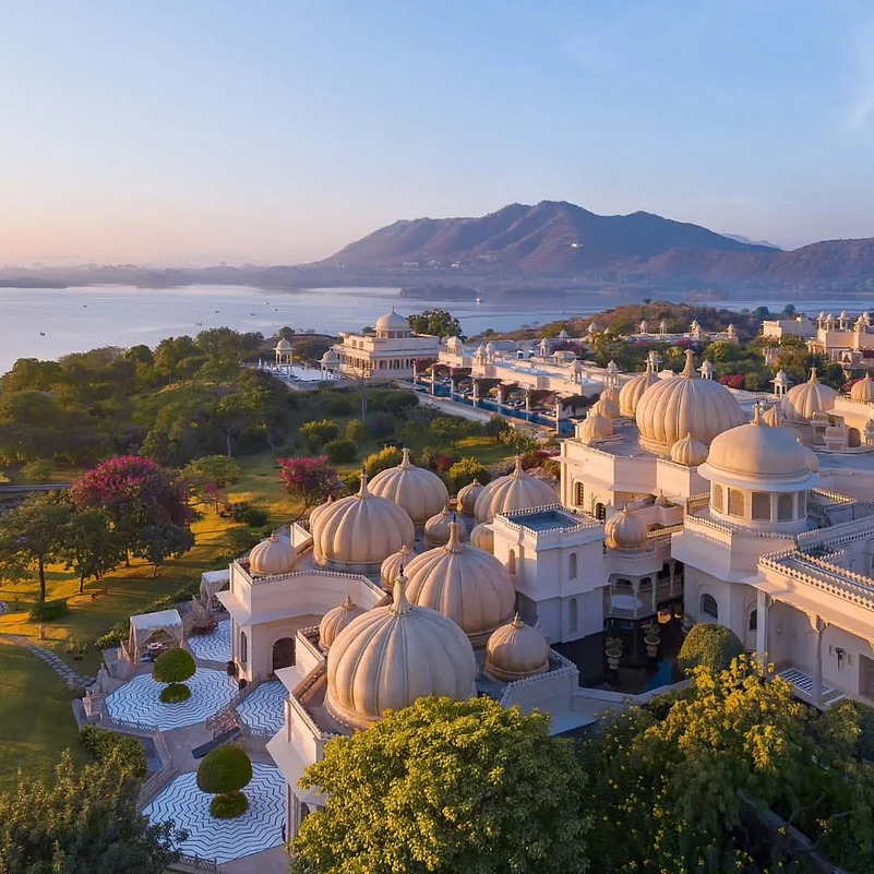 The Oberoi Udaivilas rises over Lake Pichola in all its grandeur