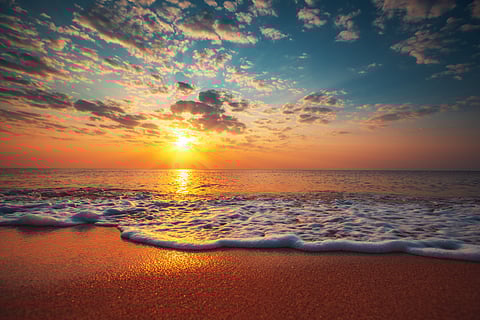 A golden-hour beach landscape