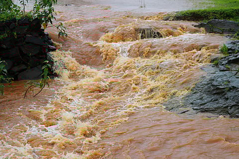 A view of the Dabhosa waterfall, Jawhar, India, during the monsoon season