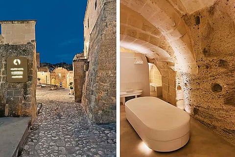 (L-R) A quaint courtyard in the city; the Aquatio Cave Hotel & Spa