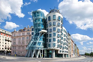 Shutterstock : Prague’s iconic Dancing House, nicknamed “Fred and Ginger,” designed by Frank Gehry