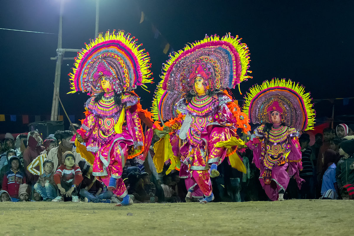 Tribal dancers perform the Chhau Dance