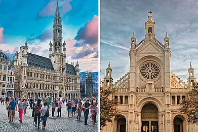 Shutterstock & Aleemuddin Siddiqui : Left and right: The Grand Place; The Church of Saint Catherine