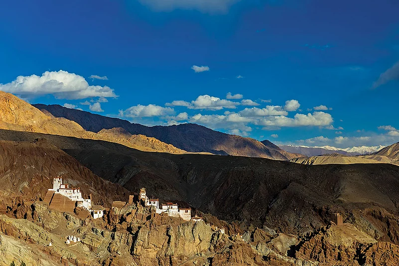 Basgo’s 16th-century monastery and ruins stand against Ladakh’s rugged mountains