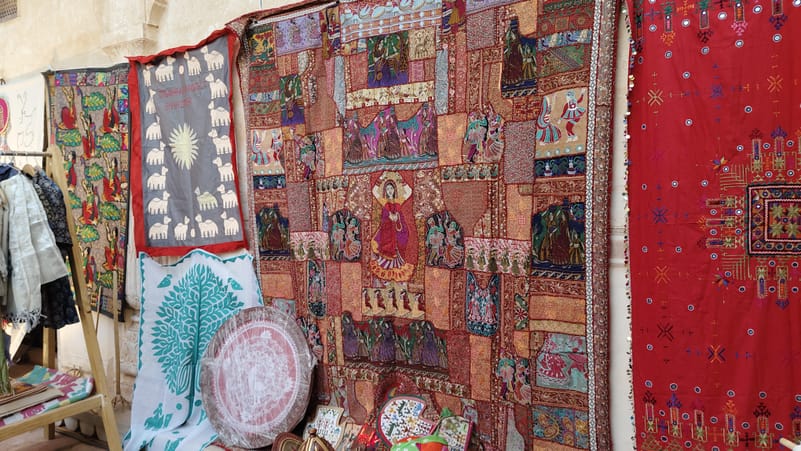 Traditional Rajasthani motifs on fabric on display at the Jaigarh Heritage Festival 2025
