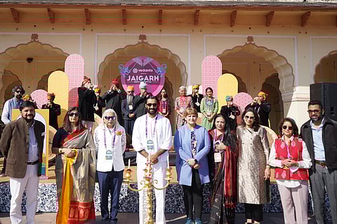 (Left to right) Sanjay Kothari, Ritu Jhingon, Sanjoy K Roy and HH Maharaja Sawai Padmanabh Singh, Shabana Dagar, Shikha Durlabhji, Manju Kothari Puneeta Roy and Sammohan Mathodia