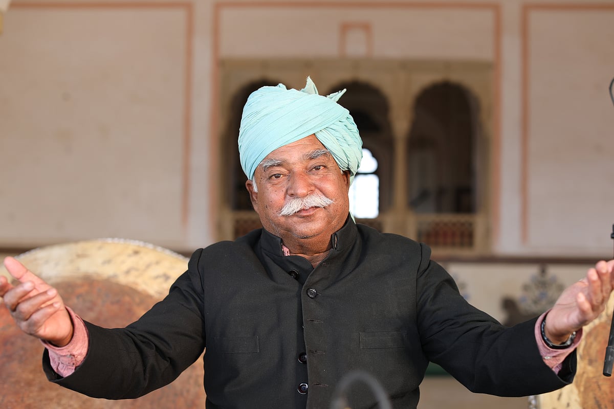 Nagara player Nathoo Lal Solanki at the Jaigarh Heritage Festival 2025
