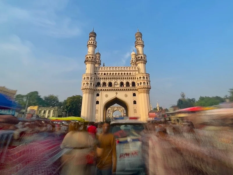 Bustling crowds at Charminar, Hyderabad