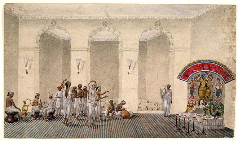 Durga Puja, 1809 watercolour painting in Patna Qalaam - Wikimedia Commons