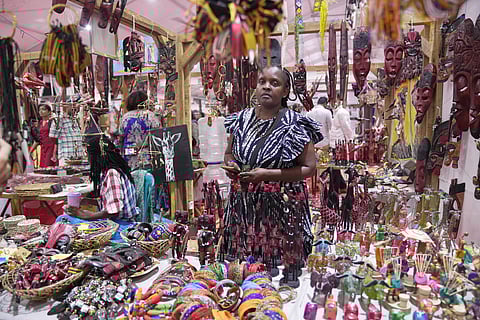 A seller at the Sargaalaya International Arts & Crafts Festival in Iringal 