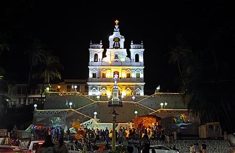 Our Lady of the Immaculate Conception Church lit up for Christmas, Panjim