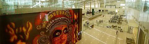 A Theyyam-themed artwork inside Kannur International Airport