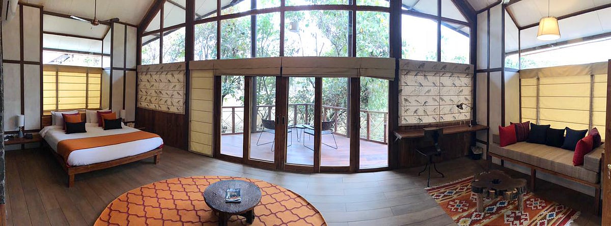 Interiors of a cottage at Pench Tree Lodge