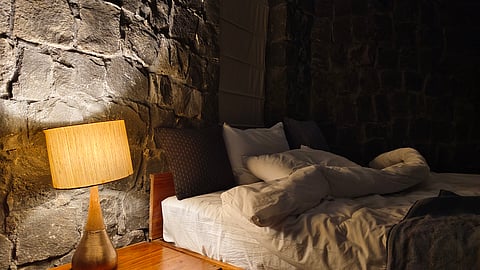 The bed-space upstairs in my cottage at Pench Tree Lodge