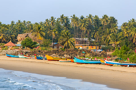 Fishing boats along Gokarna beach, Karnataka