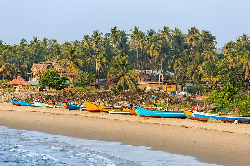 Fishing boats along Gokarna beach, Karnataka