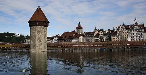 Lucerne’s famous water tower near the Chapel Bridge