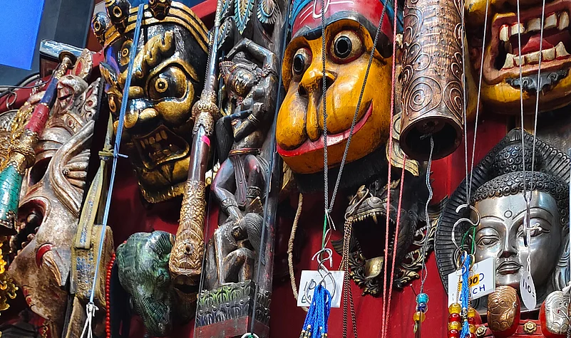 Shop for Tibetan masks and decor along the Mall Road in Darjeeling