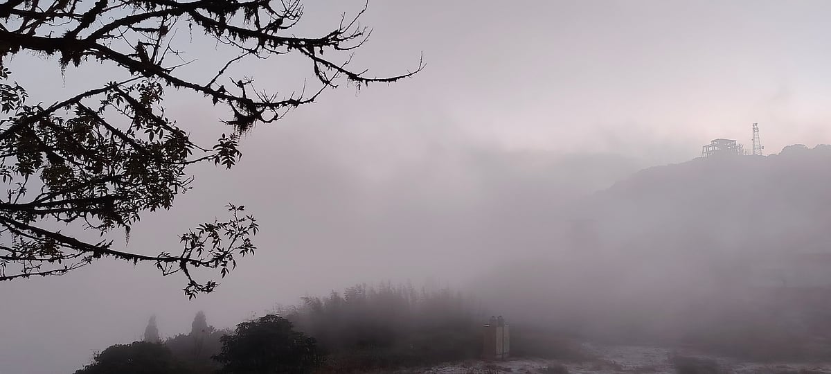 Fog engulfed the Tiger Hill in Darjeeling before sunrise
