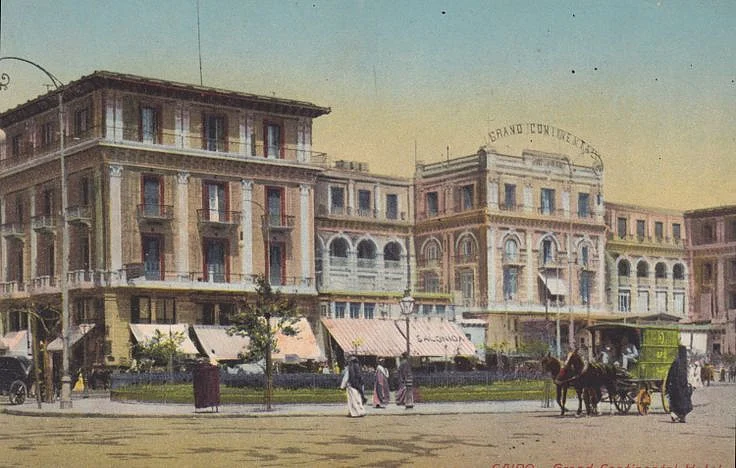 A vintage postcard of the Continental Hotel in Cairo