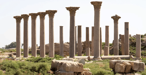 In the middle of Al-Ashmonein, the weathered ruins of a 5th-century basilica still stands