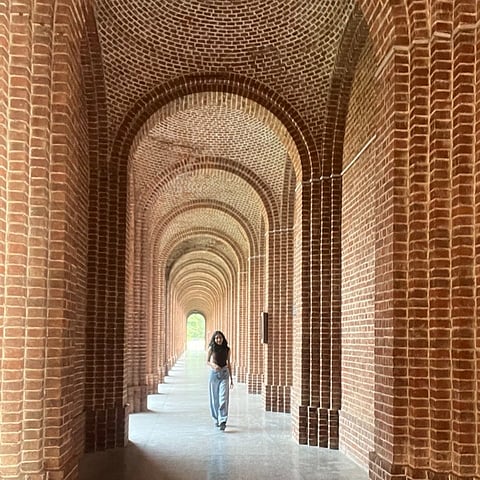 The author roams within the colonnades of Forest Research Institute (FRI), Dehradun