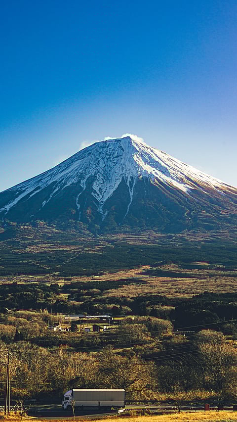 Mount Fuji dominating the Japanese landscape