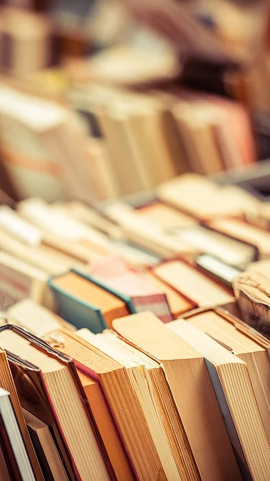 Shutterstock : Books stocked at a book fair